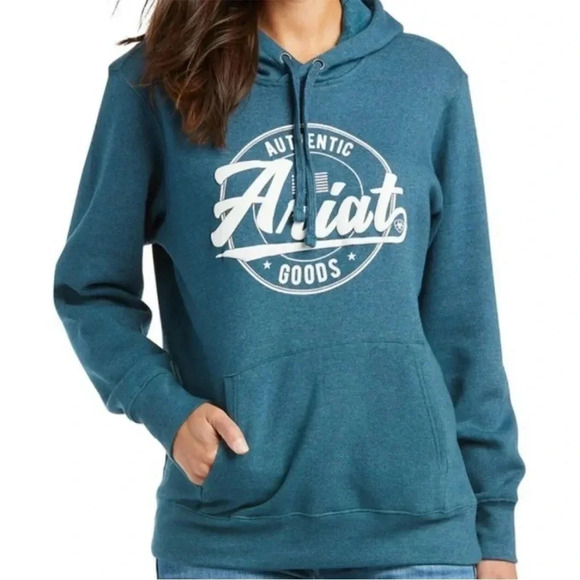 Ariat Women's REAL Arm Logo Hoodie, Teal Large - Picture 1 of 4